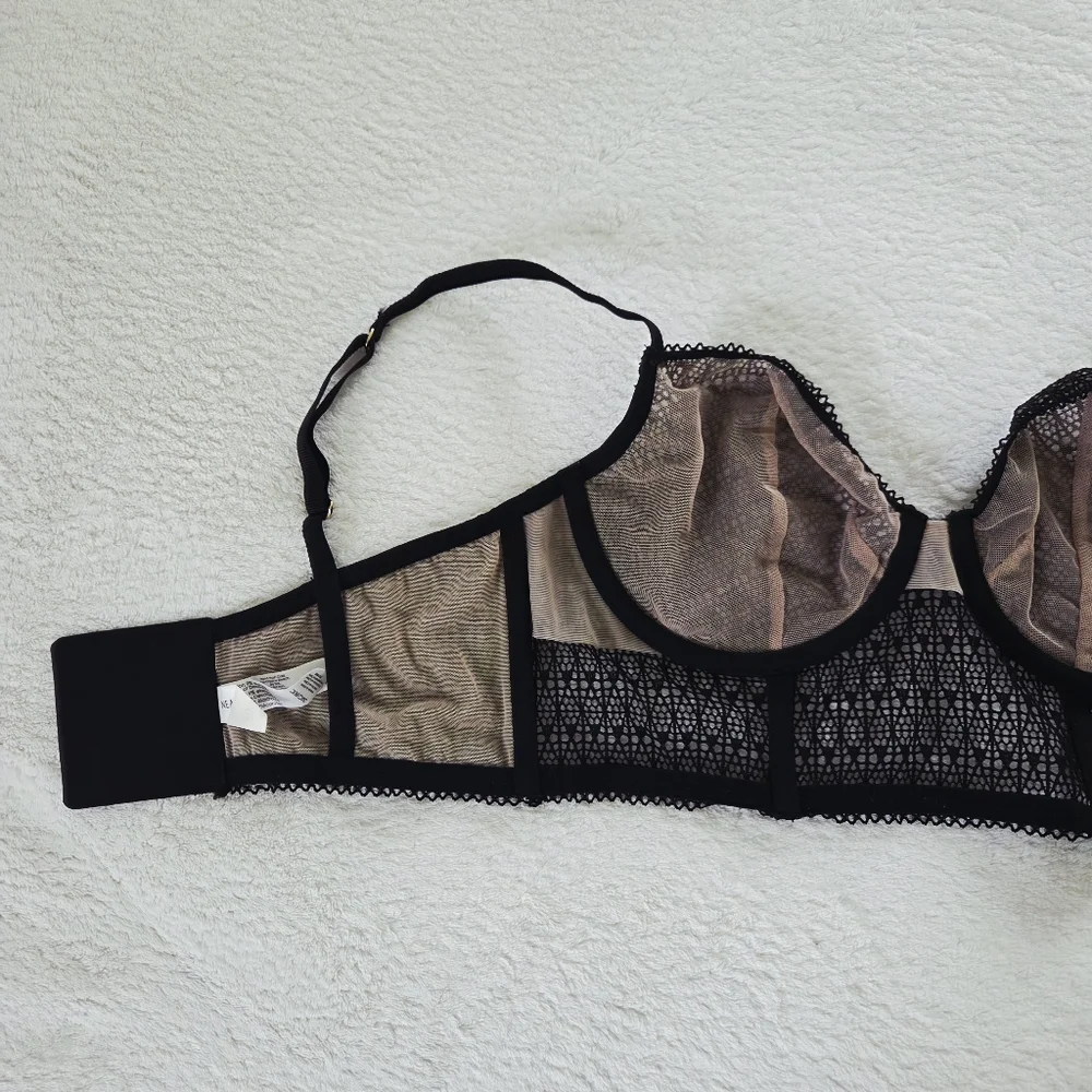 Nearly Nude ✨️ Black Midnight Modern Geo Longline Demi Bra Size 36C